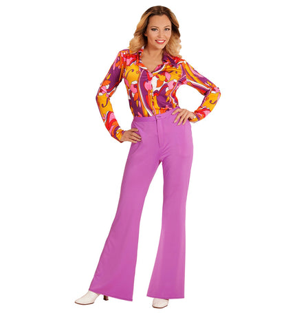 Widmann 70er Jahre Damen Flared Pants – Lila Retro Schlupfhosen – Detailansicht