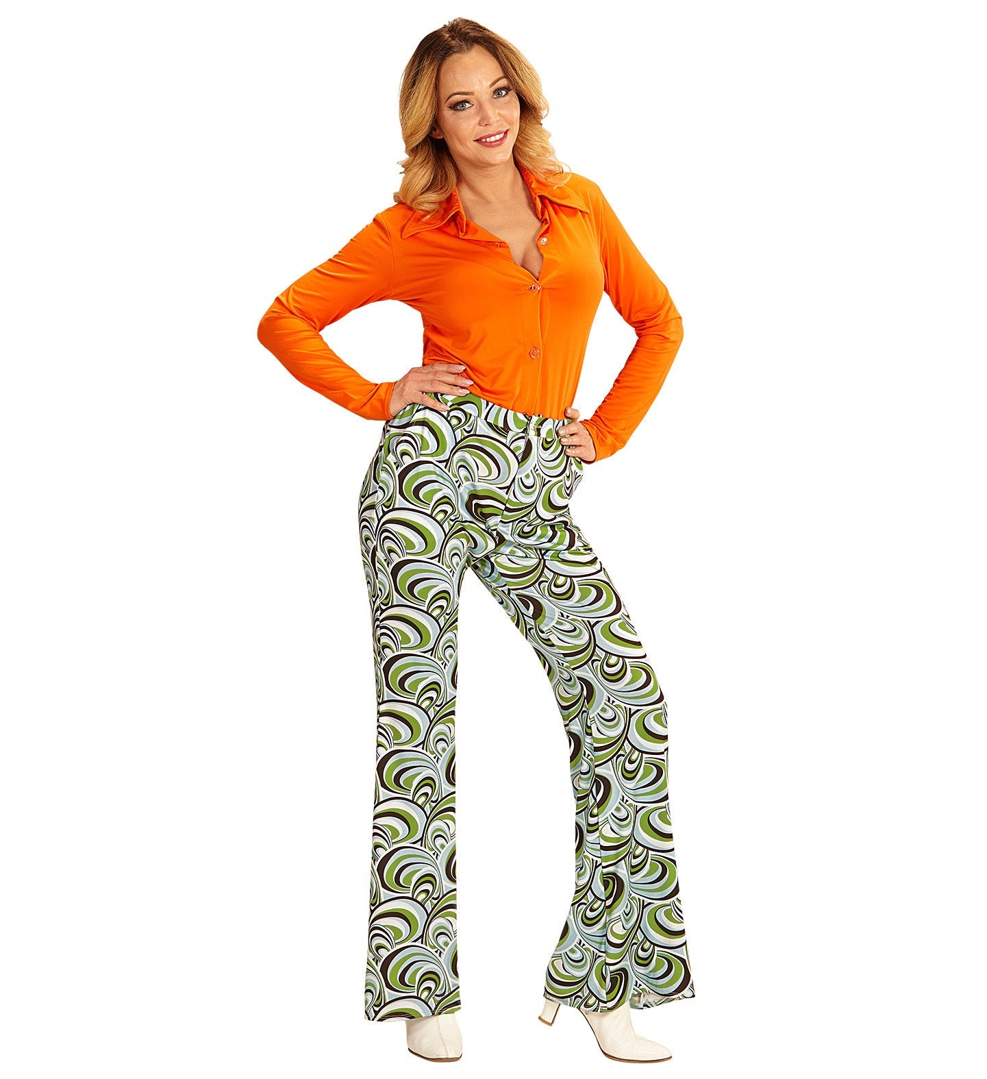 Widmann Damen Flared Waves Hose – 70er Jahre Retro High-Rise - Fasnacht24.ch