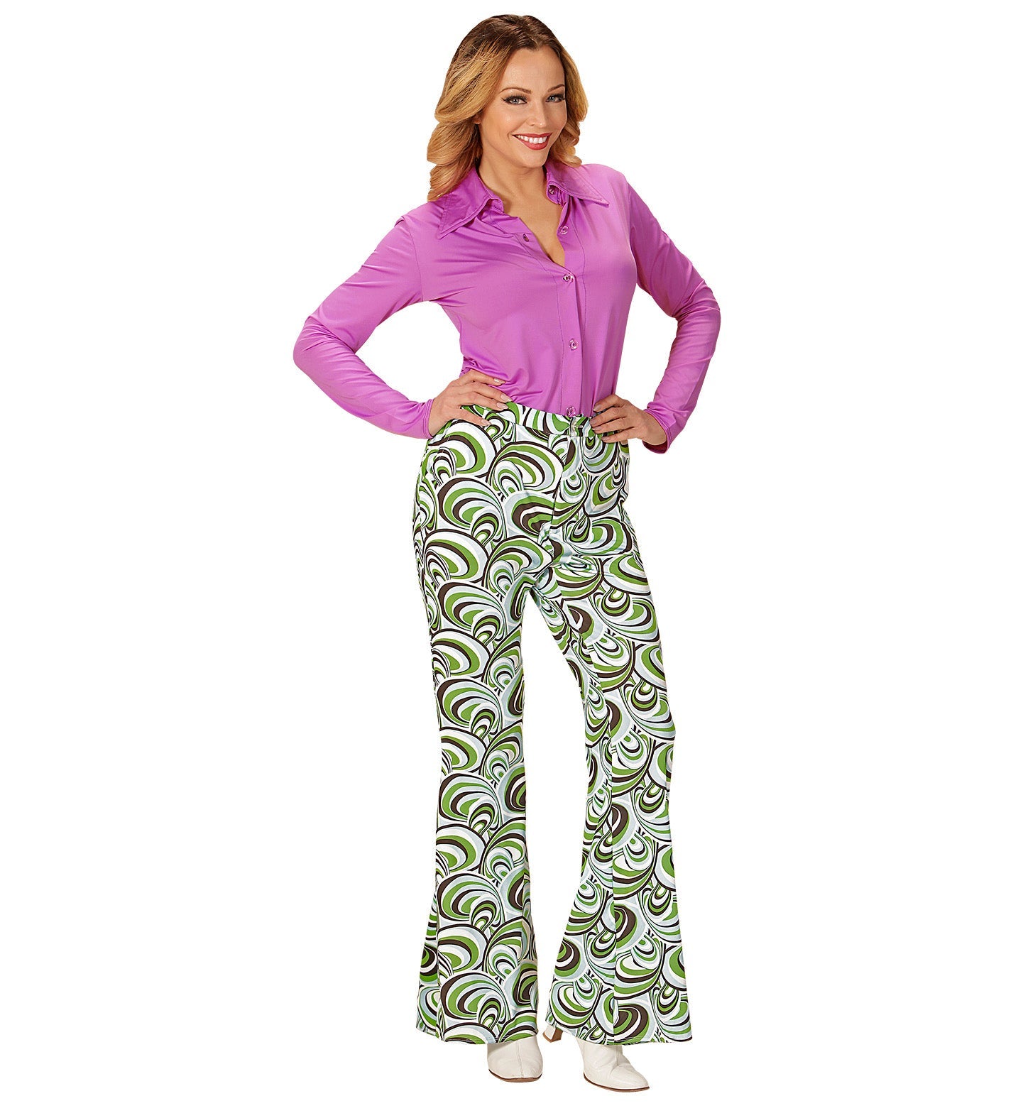 Widmann Damen Flared Waves Hose – 70er Jahre Retro High-Rise - Fasnacht24.ch