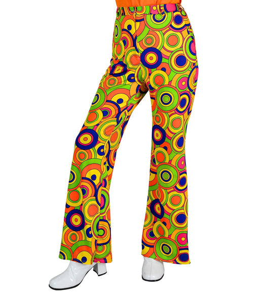 Widmann 70er Jahre Flared Pants – Gelbe Kreise, Hohe Taille - Fasnacht24.ch