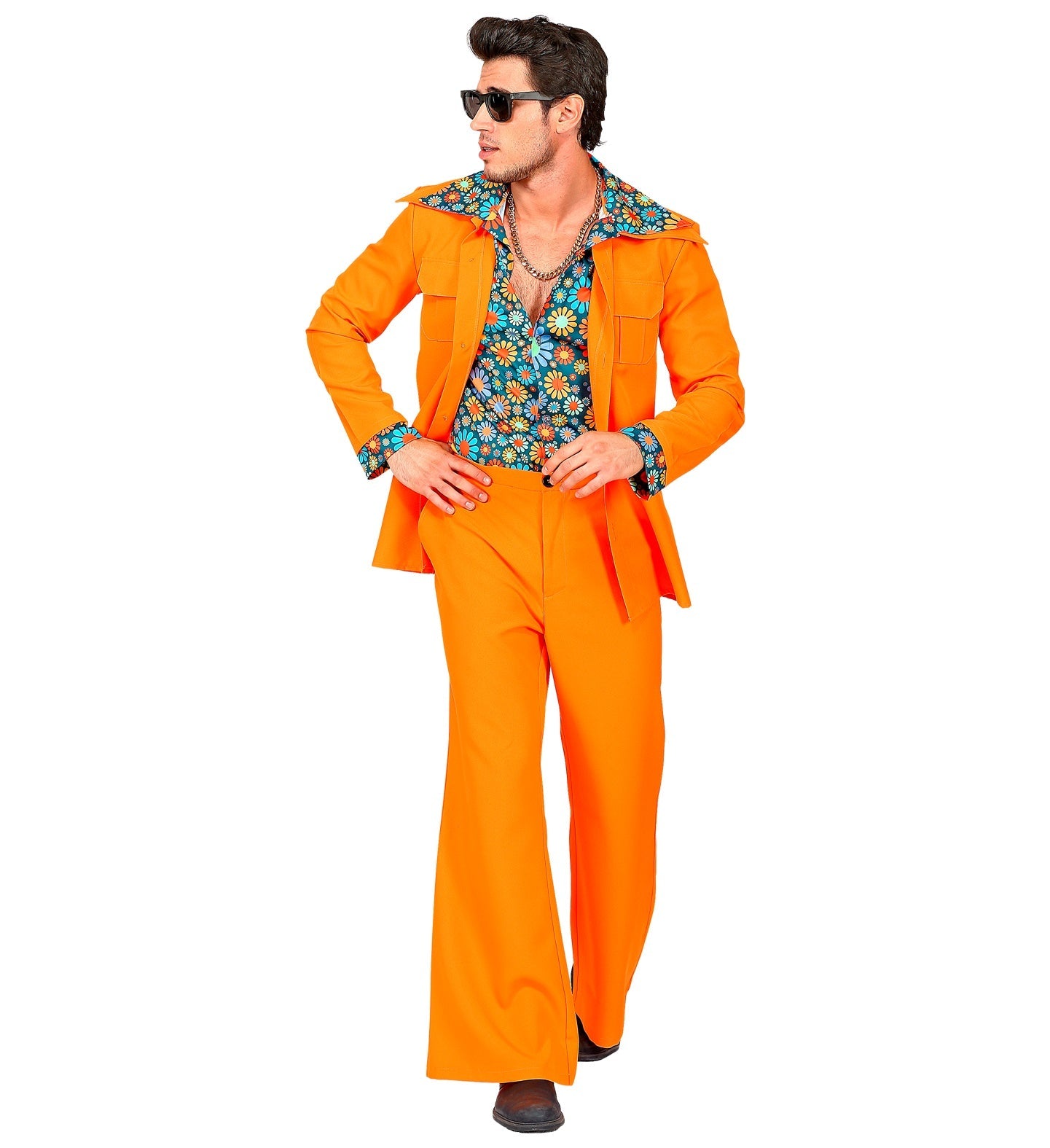 Widmann 70er Disco Style Anzug – Orange Hemd & Hose Set - Fasnacht24.ch