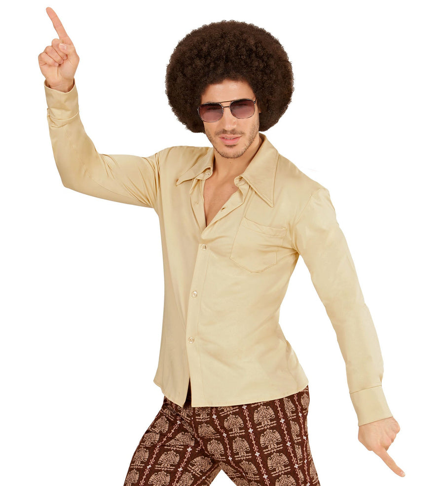 Widmann 70er Jahre Herrenhemd – Beige, Leichtes Material, Lässiger Schnitt - Fasnacht24.ch – Produktansicht