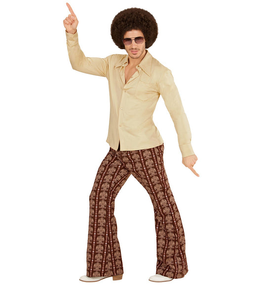 Widmann 70er Jahre Herrenhemd – Beige, Leichtes Material, Lässiger Schnitt - Fasnacht24.ch