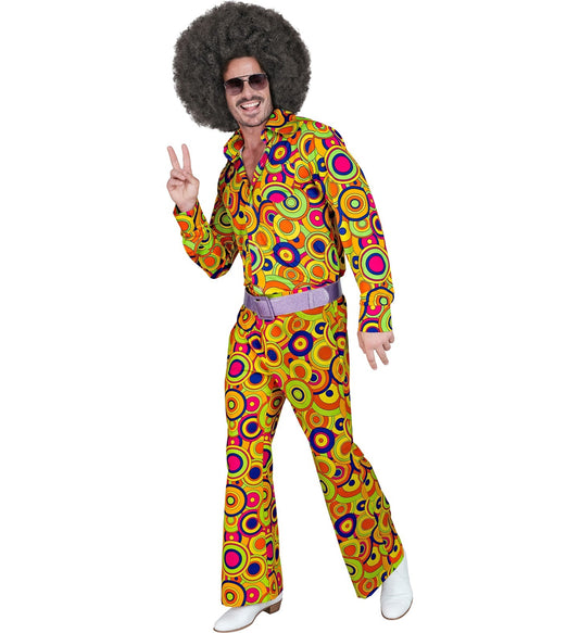 Flared Pants Herren – Widmann 70er Hippie Style Gelbe Kreise - Fasnacht24.ch