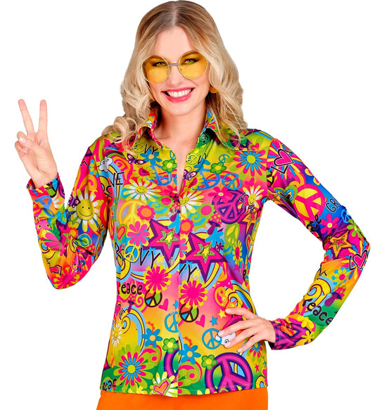 Widmann 70s Hippie Bluse – Atmungsaktiv Mit Friedenssymbol - Fasnacht24.ch