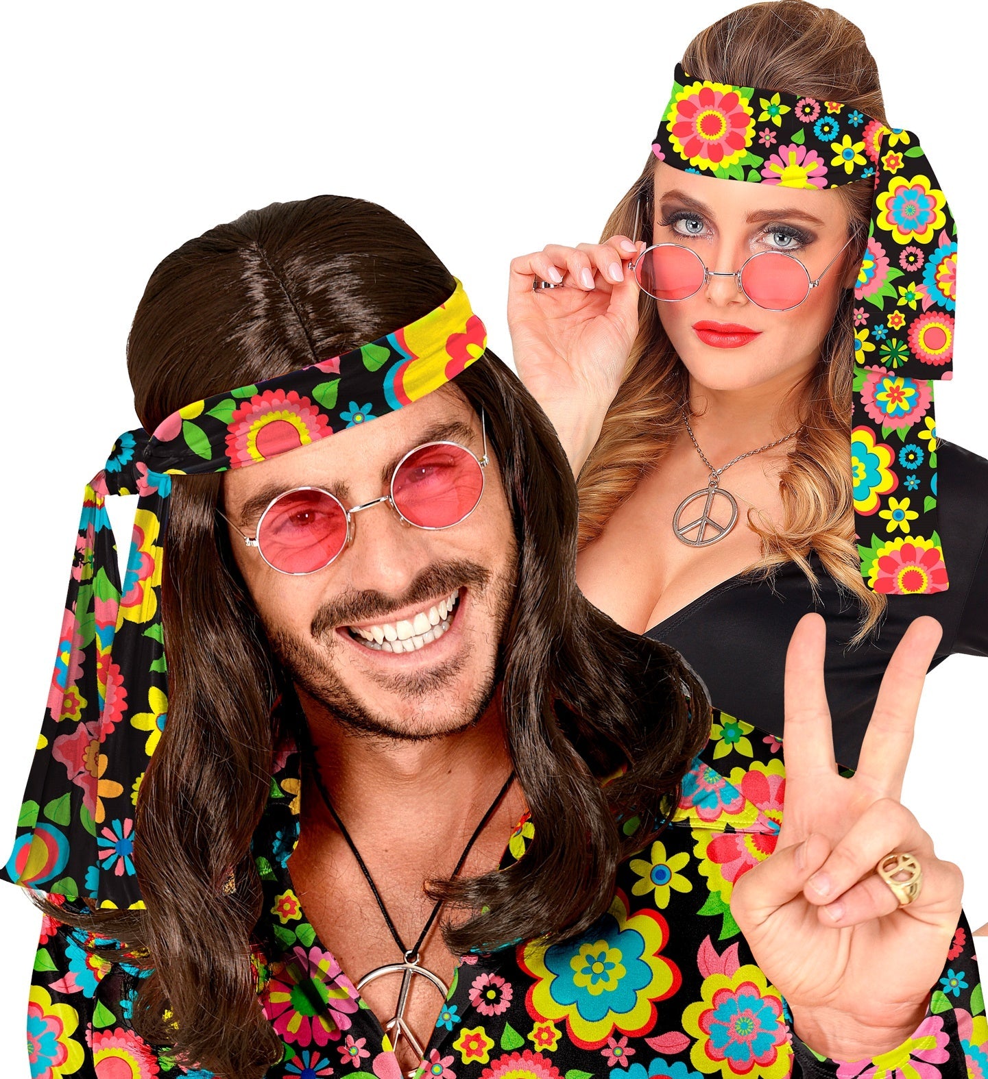 Widmann Hippie Stirnband – 70er Jahre Bunte Blumen Print - Fasnacht24.ch