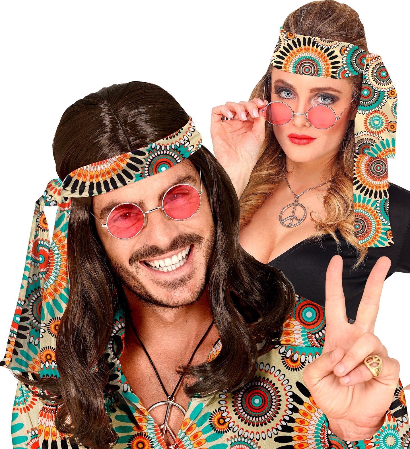 Widmann 70s vintage headband with retro disco fabric pattern.