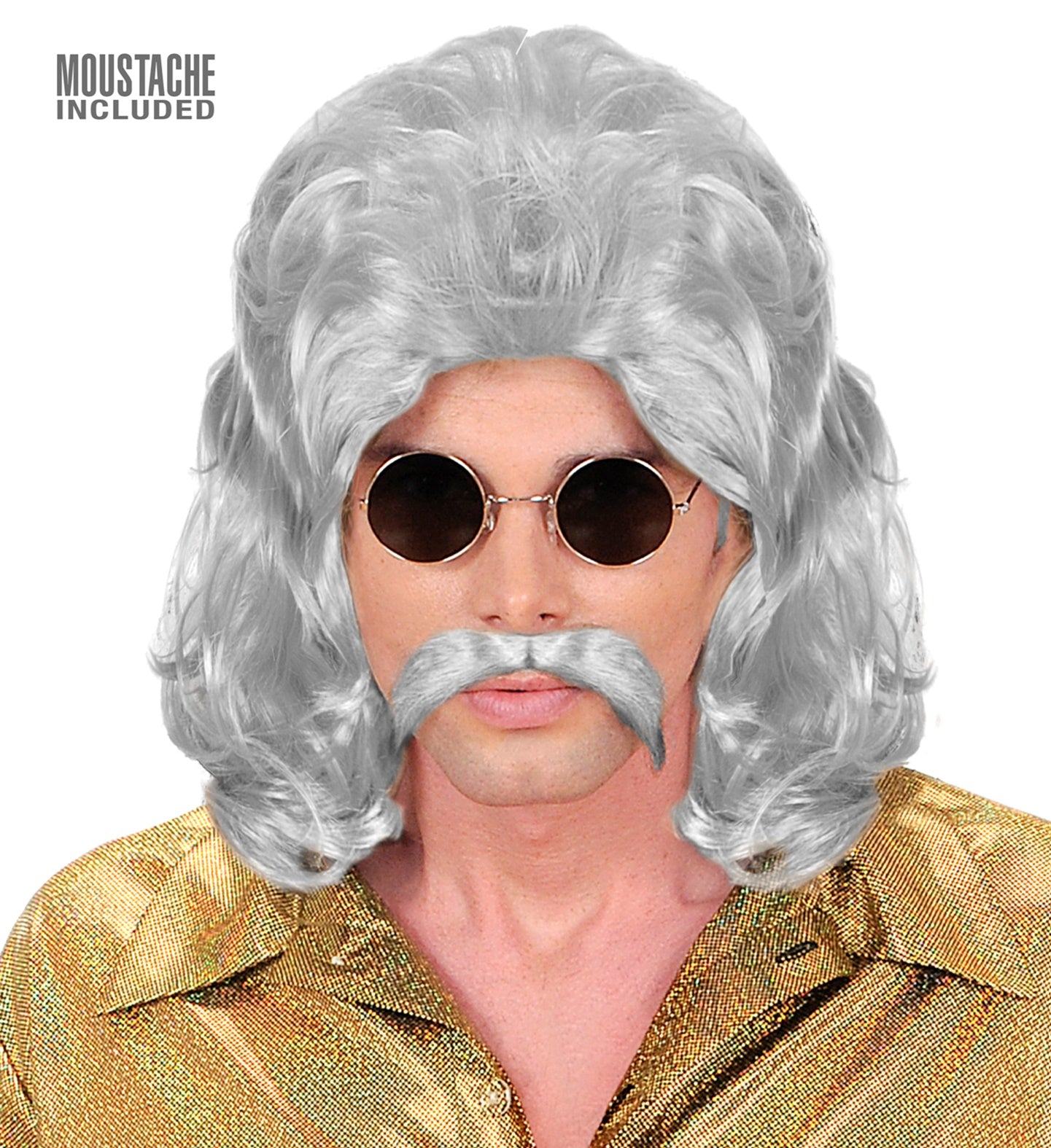 Widmann 70s Disco Perücke & Schnurrbart Set – Grau Larry Retro - Fasnacht24.ch