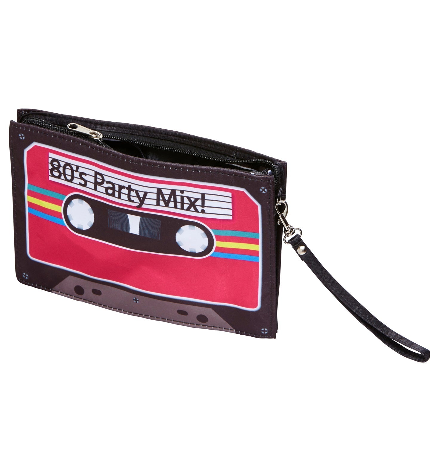 Retro Kassette Handtasche im 80er-Jahre-Design mit Reißverschluss und Gurt.