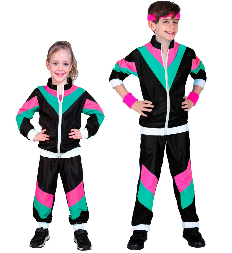 Widmann 80er Jahre Schwarzer Jogginganzug Kinder Retro Trainingsanzug - Fasnacht24.ch – Produktansicht
