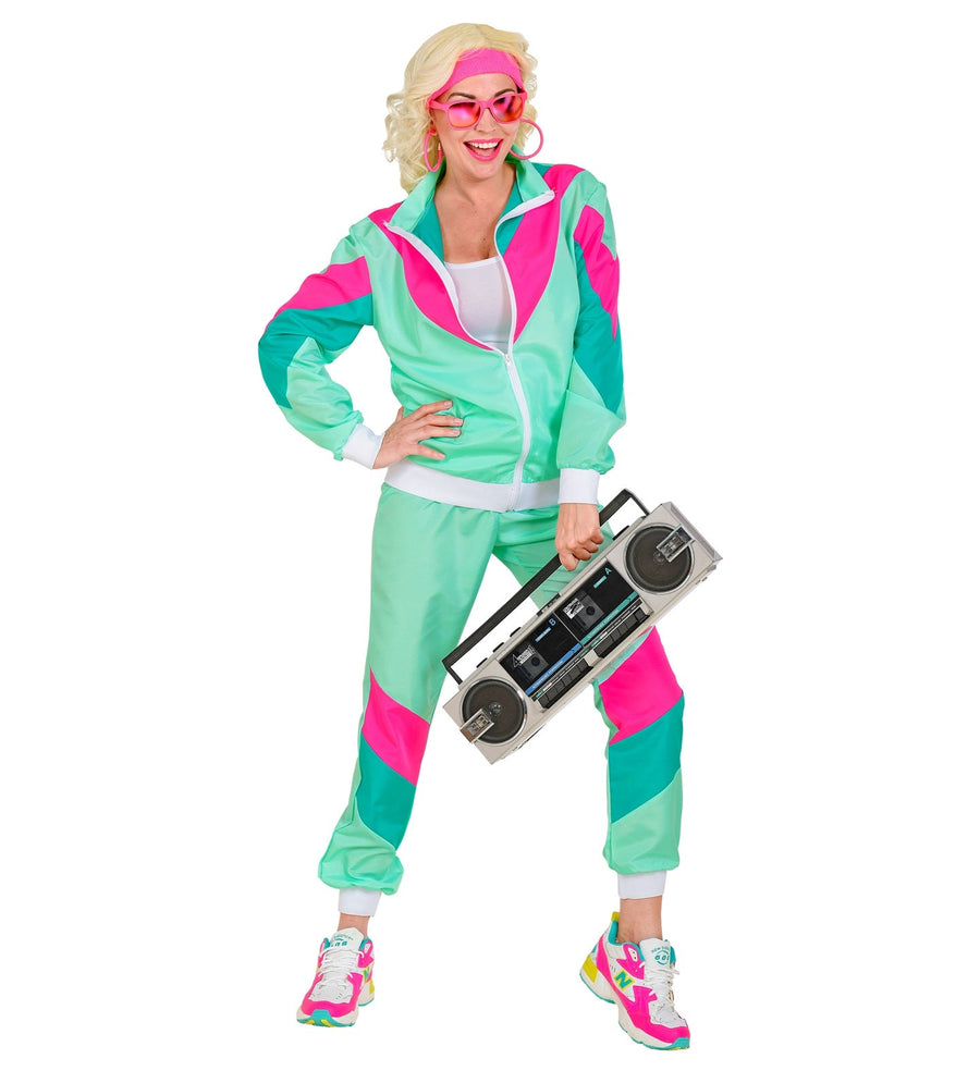 Widmann 80er Neon Grün Unisex Trainingsanzug – Polyester Jogginganzug – Detailansicht