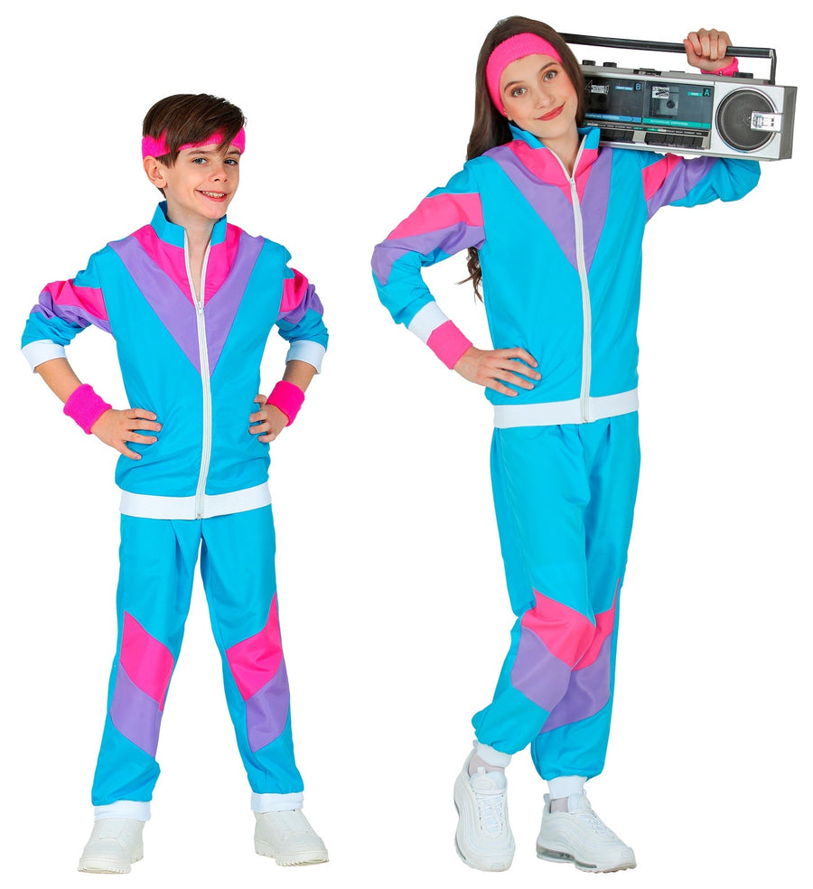 Widmann 80er Style Kinder Jogginganzug – Blau Unisex Trainingsanzug - Fasnacht24.ch