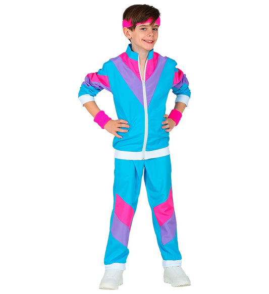 Widmann 80er Style Kinder Jogginganzug – Blau Unisex Trainingsanzug - Fasnacht24.ch
