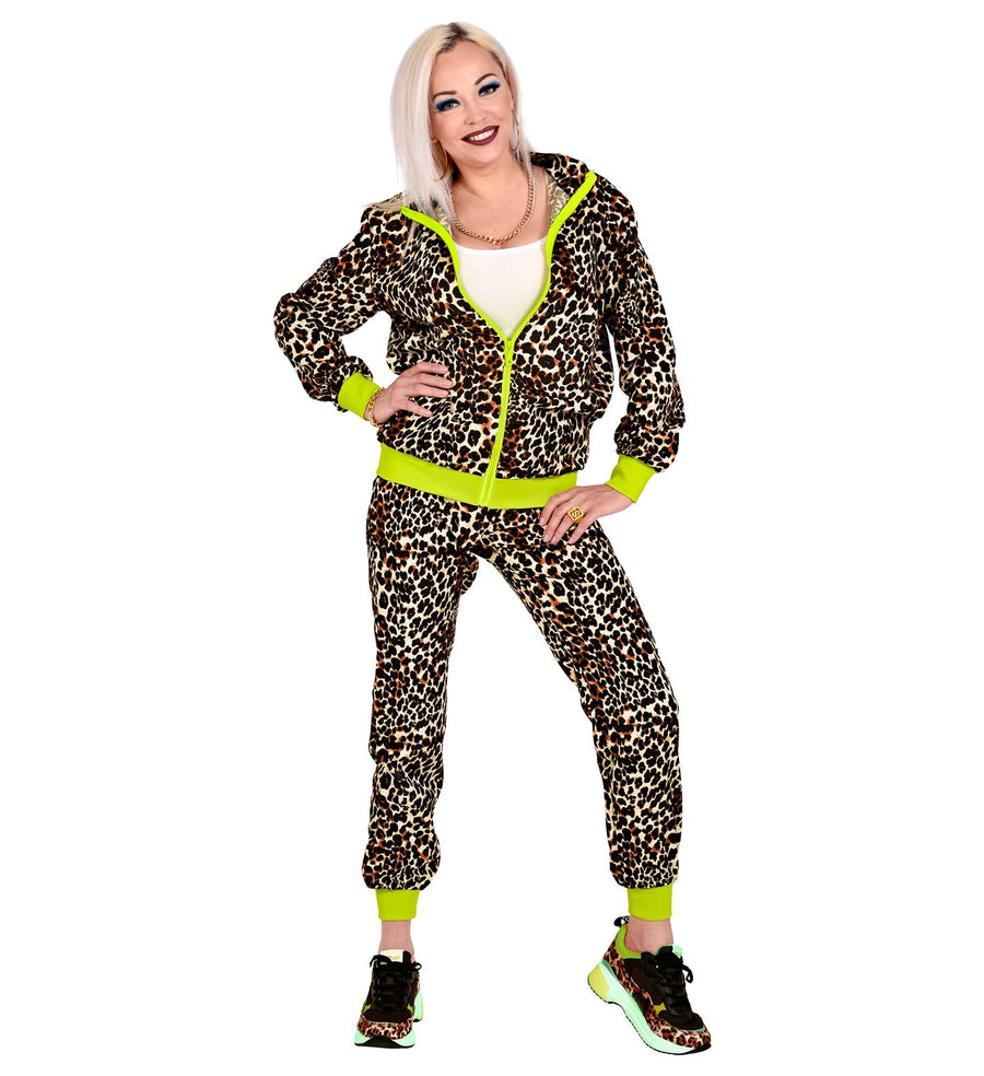 Widmann 80s Leopard Print Trainingsanzug – Unisex Polyester Jogginganzug - Fasnacht24.ch – Detailansicht