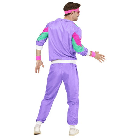 Widmann Trainingsanzug Unisex 80er Jahre Retro Lila Zweiteilig Polyester Neon Retro – Rückansicht