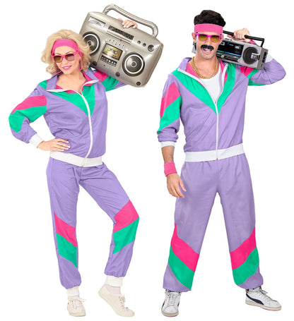 Widmann Trainingsanzug Unisex 80er Jahre Retro Lila Zweiteilig Polyester Neon Retro – Produktansicht