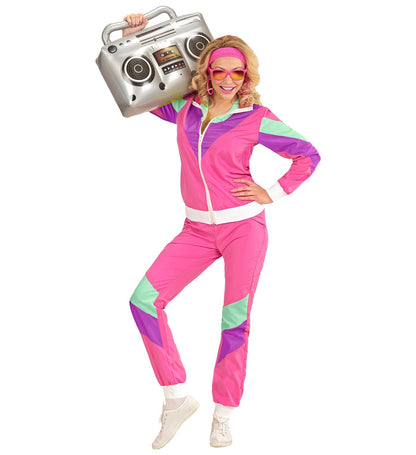 Widmann 80er Jahre Trainingsanzug Neon Pink Unisex Jogginganzug – Seitenansicht