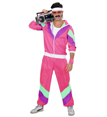 Widmann 80er Jahre Trainingsanzug Neon Pink Unisex Jogginganzug – Detailansicht