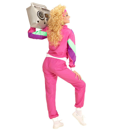 Widmann 80er Jahre Trainingsanzug Neon Pink Unisex Jogginganzug – Rückansicht