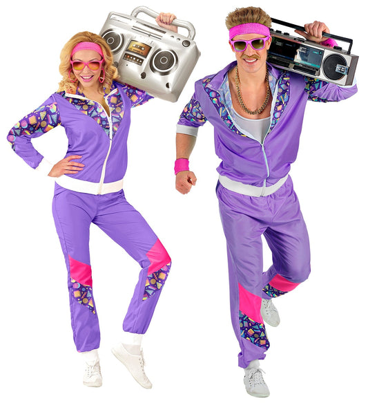 Widmann 80er Unisex Trainingsanzug – Lila Polyester Jogginganzug - Fasnacht24.ch