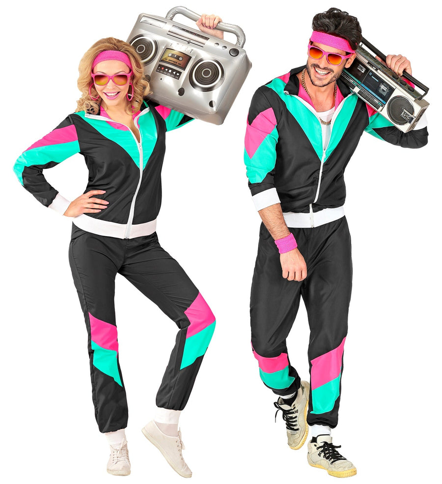 Widmann 80er Jahre Trainingsanzug Schwarz Unisex – Neon-Style - Fasnacht24.ch – Produktansicht