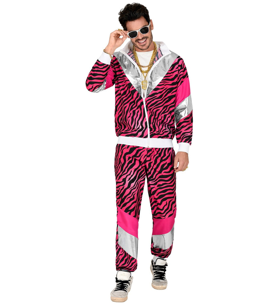 Widmann 80er Tigerprint Pink Faux Fur Trainingsanzug – Unisex - Fasnacht24.ch – Detailansicht