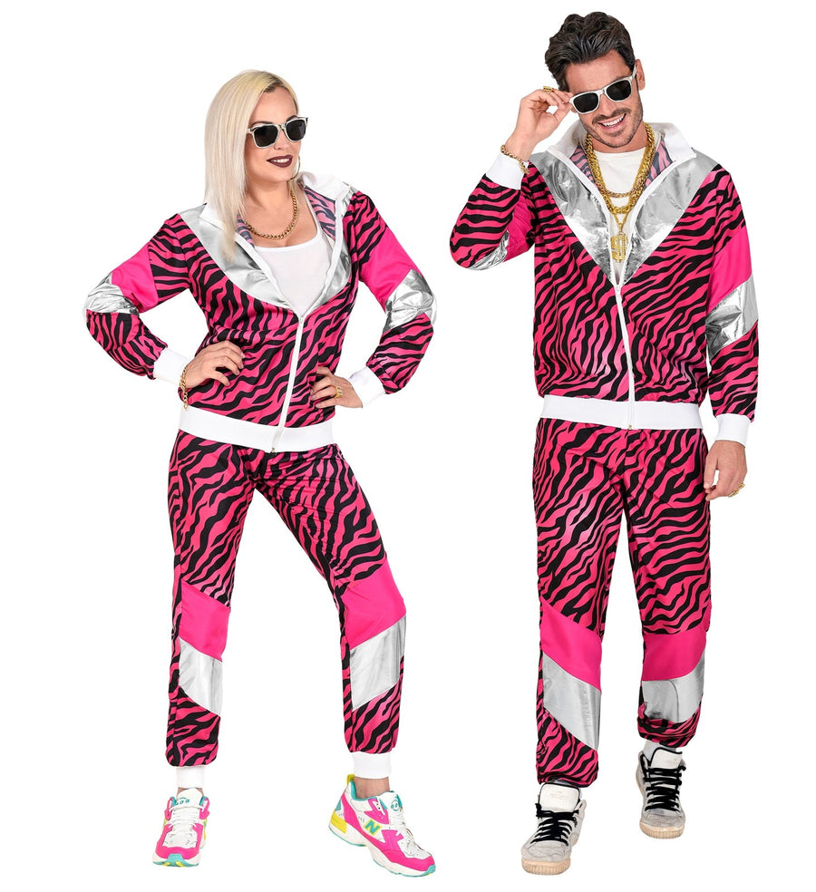 Widmann 80er Tigerprint Pink Faux Fur Trainingsanzug – Unisex - Fasnacht24.ch – Produktansicht