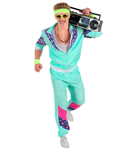 Widmann 80er Jahre Trainingsanzug – Türkis Unisex Polyester Set - Fasnacht24.ch