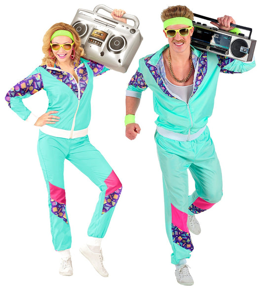 Widmann 80er Jahre Trainingsanzug – Türkis Unisex Polyester Set - Fasnacht24.ch