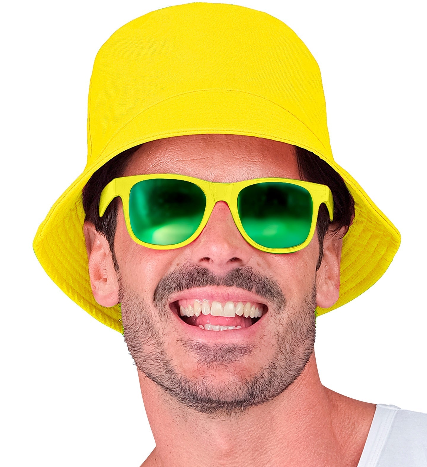 Neon gelber Baumwoll-Fischerhut im 80er-Jahre-Stil mit breiter Krempe