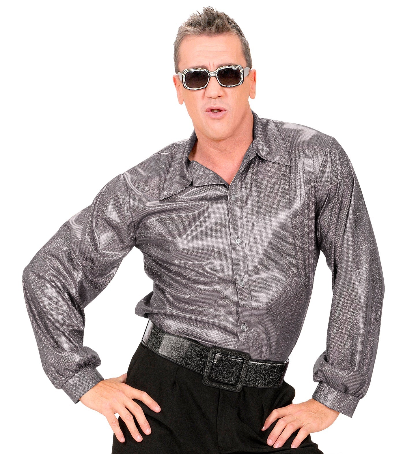 Schwarzer, glänzender Kunstledergürtel von Widmann im 80er-Jahre-Stil, 120 cm lang.