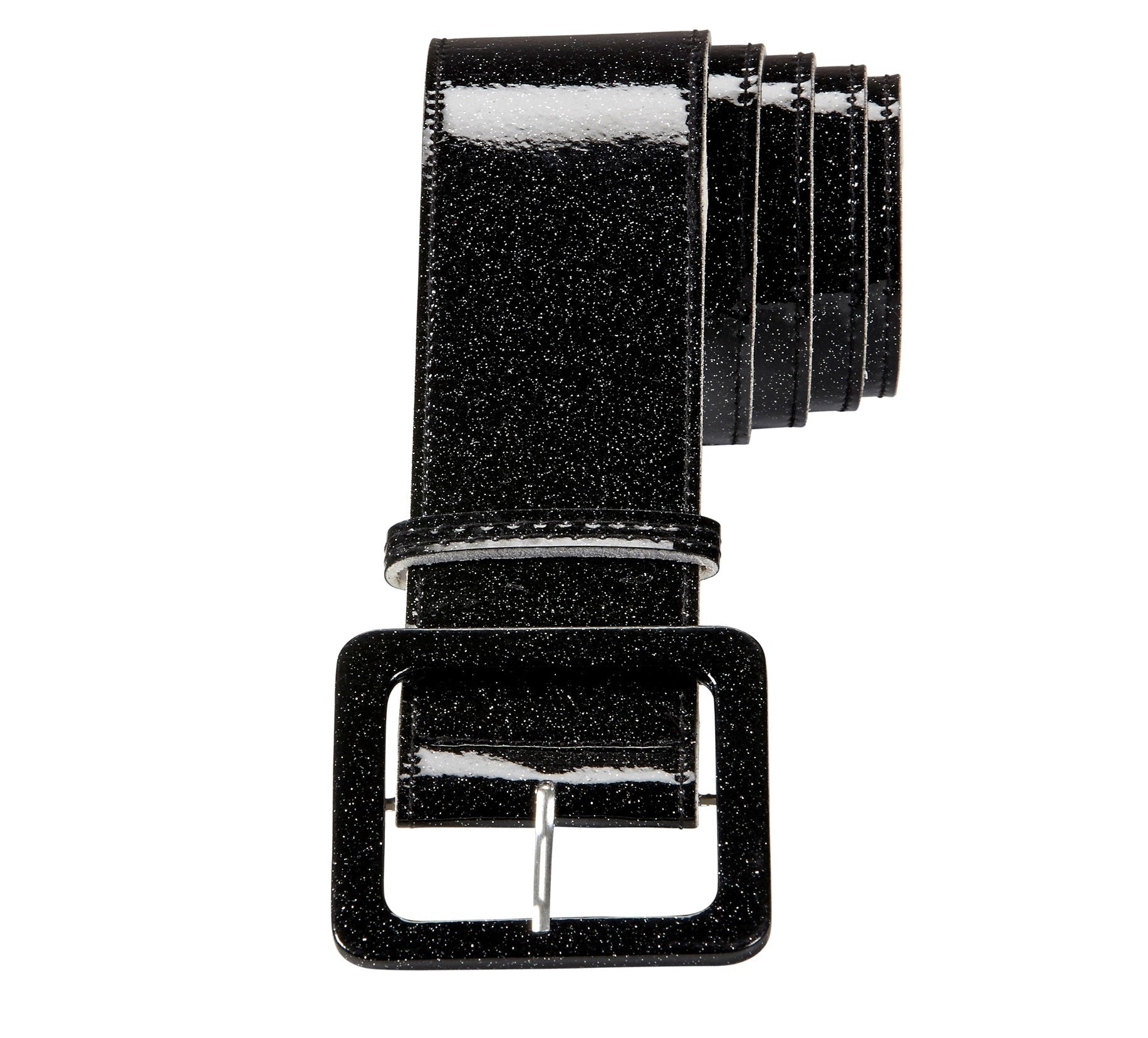 Schwarzer, glänzender Kunstledergürtel von Widmann, 120 cm lang, mit verstellbarem Schnallenverschluss.