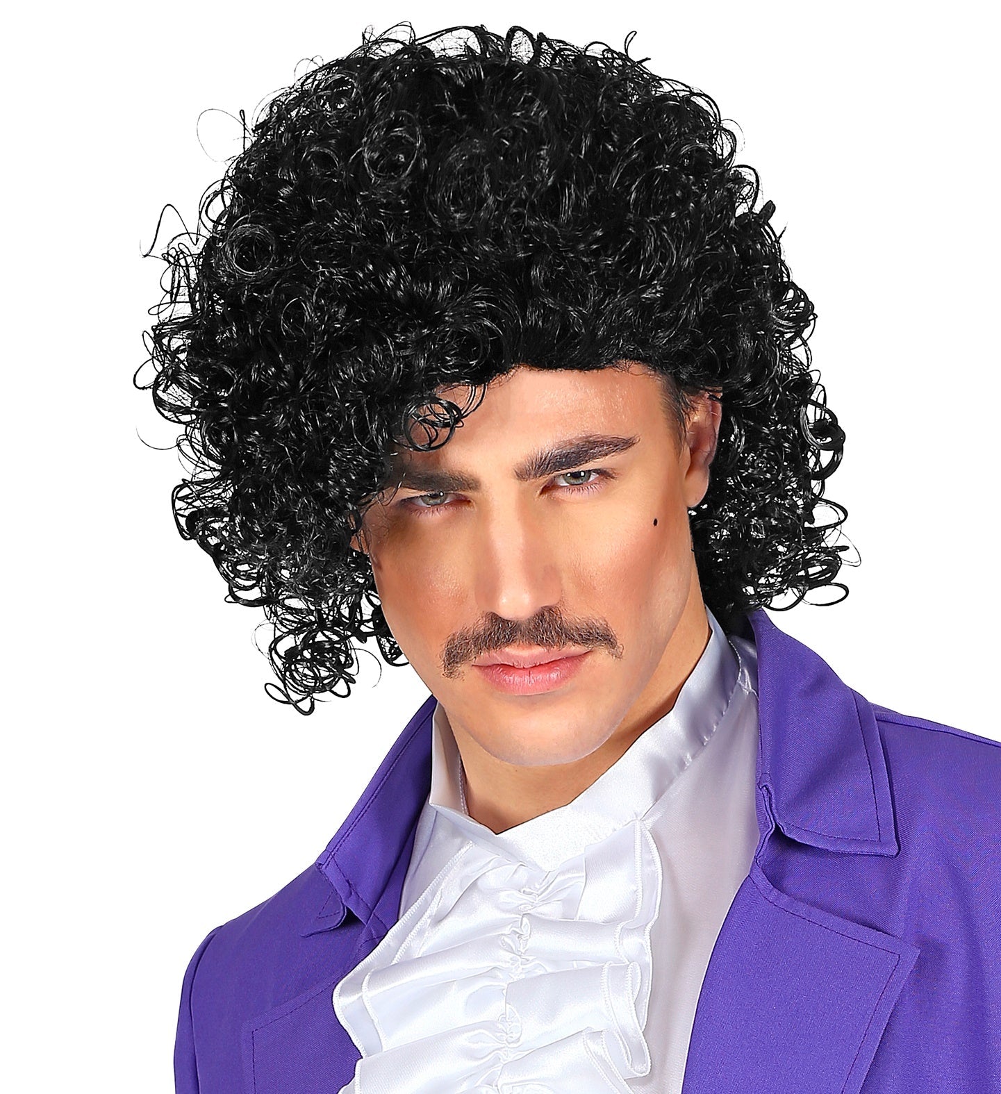 Schwarze 80er Jahre Rock Star Perücke mit glänzendem, vollem Haar für Herren
