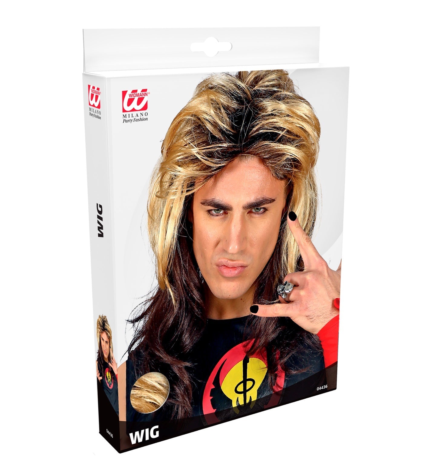 Authentische 80er Jahre Herrenperücke mit dichten, wilden Kunstfasern in Schwarz.