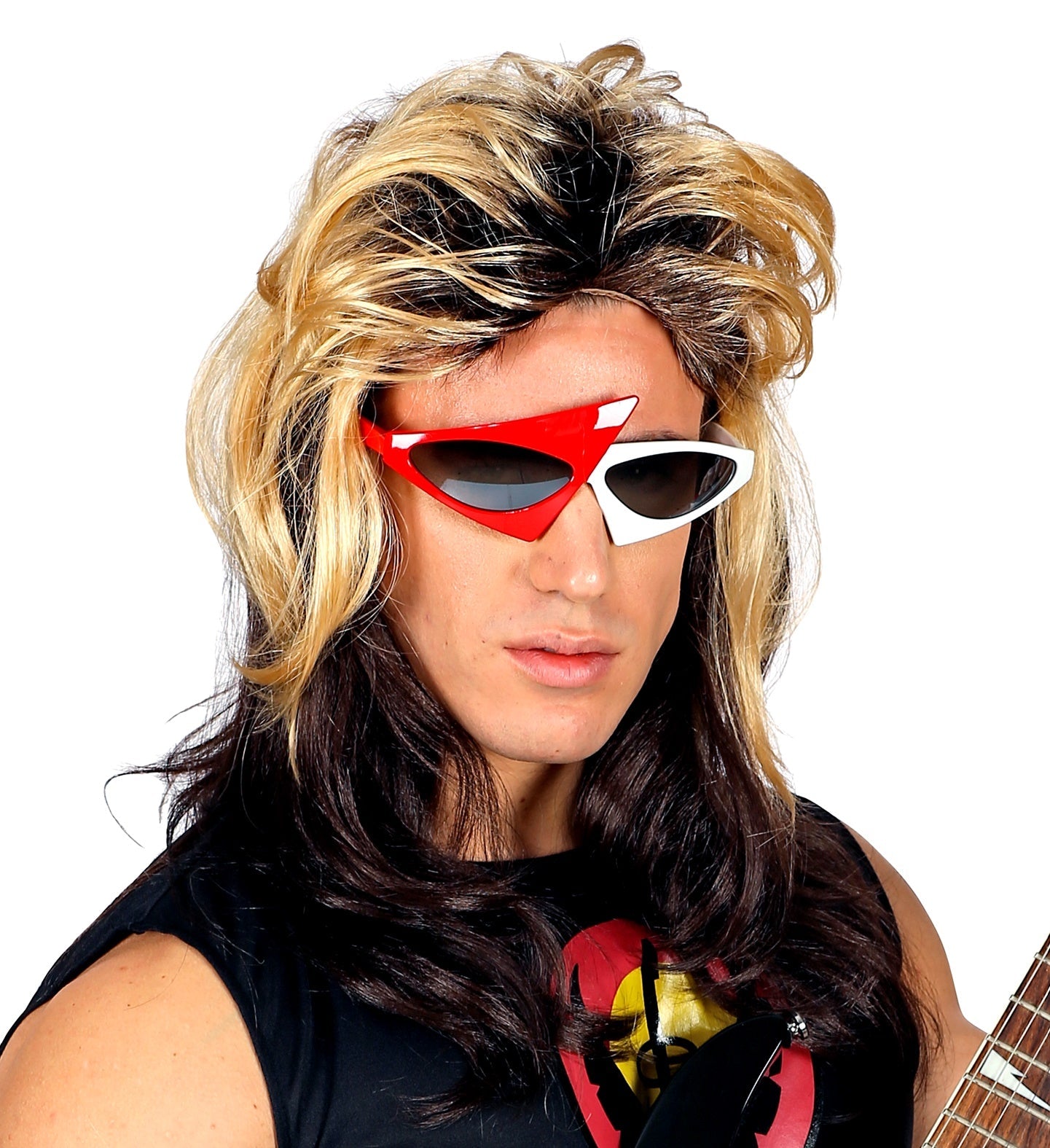 Herrenperücke in wilder Mähne aus Kunstfaser, ideal für 80er-Jahre-Stil.