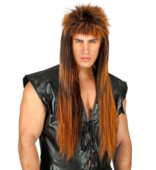 Widmann 80er Jahre Perücke mit wilden, lockigen, schwarzen Kunsthaarsträhnen für Erwachsene