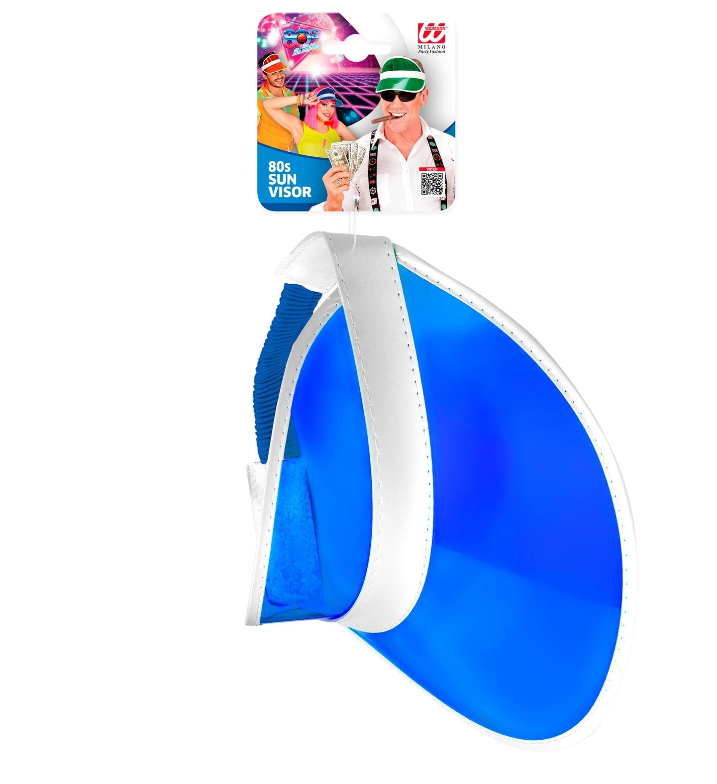 Neonblaues Sonnenblendenvisier von Widmann im Retro-Stil mit breitem Rand und UV-Schutz.