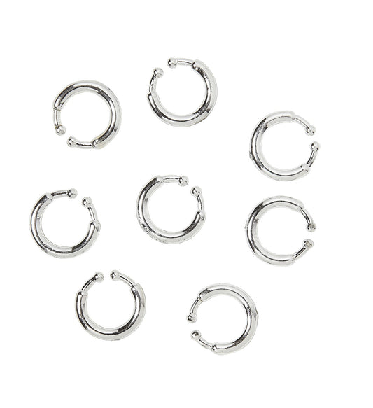 Set of 8 silver piercing clips for ears, nose, and lips without holes.