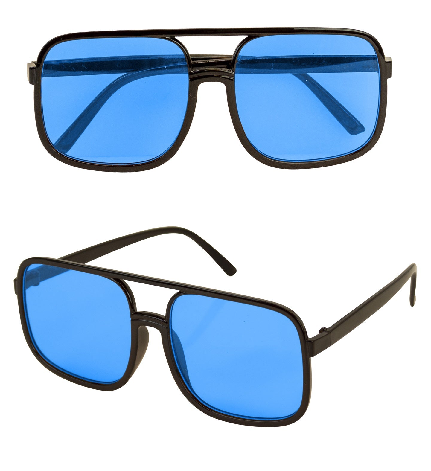 Widmann 90er Hip-Hop-Sonnenbrille mit blauen Gläsern und mattem schwarzen Rahmen.