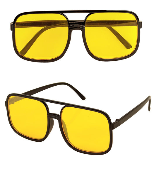 Gelbe 90er Jahre Hip Hop Sonnenbrille mit getönten Gläsern in einem leichten Rahmen.