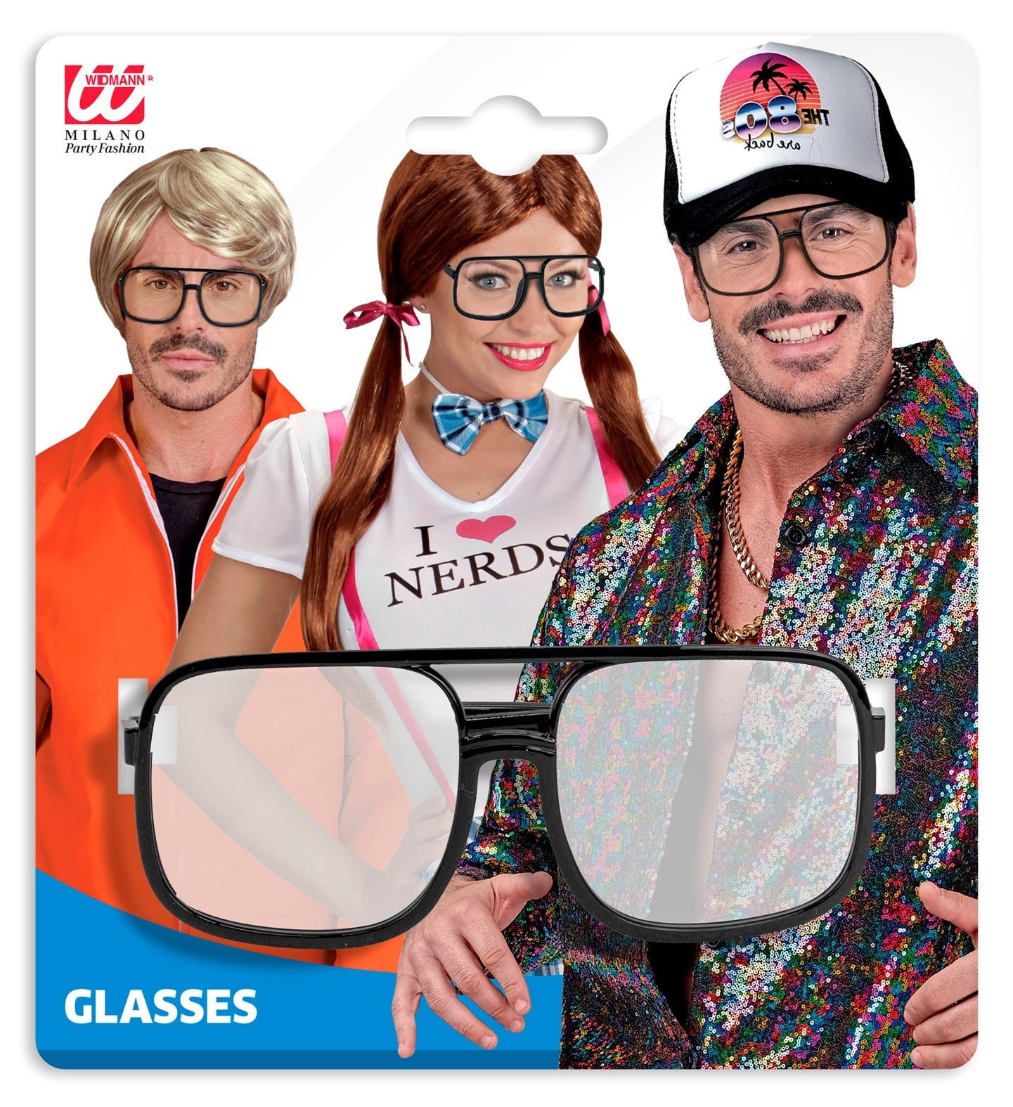 Kantige 90er Jahre Hip Hop Brille mit bunten Gläsern und breiten Bügeln in Retro-Design.