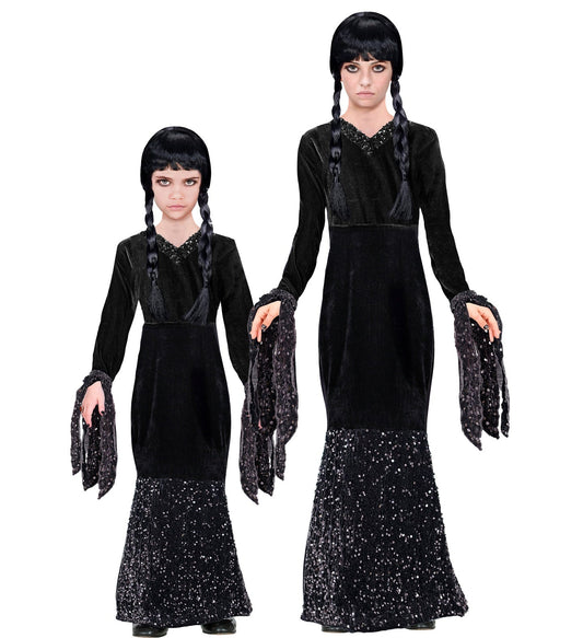 Widmann Wednesday Ballkleid Kostüm – Schwarzes Gothic Kleid mit Weißem Kragen - Fasnacht24.ch