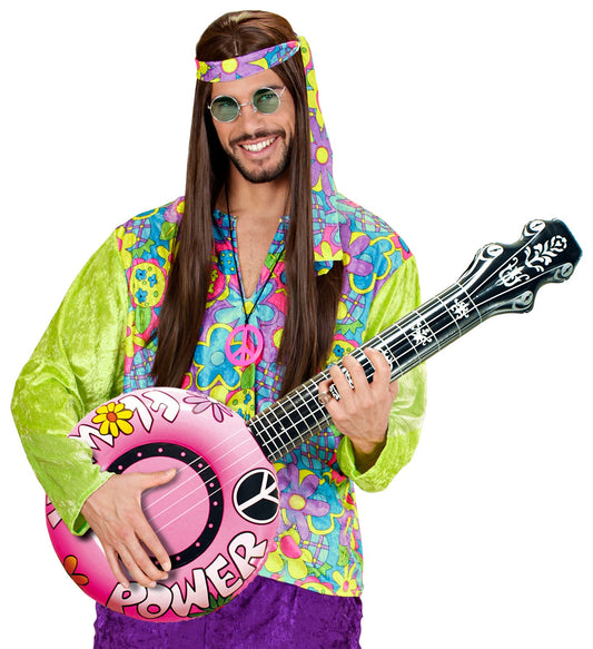 Inflatable pink hippie banjo, 100cm, made of eco-PVC for festivals.