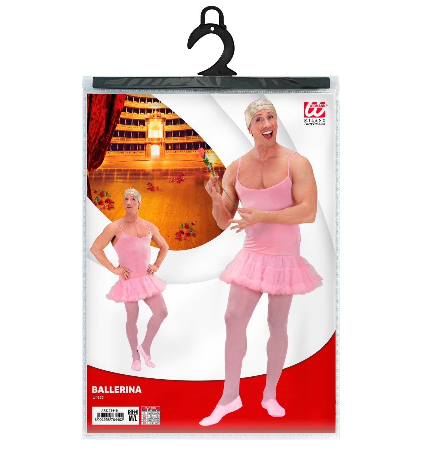 Rosa Tüll-Ballerina-Kostüm für Männer in M/L mit Tutu und Strumpfhose.