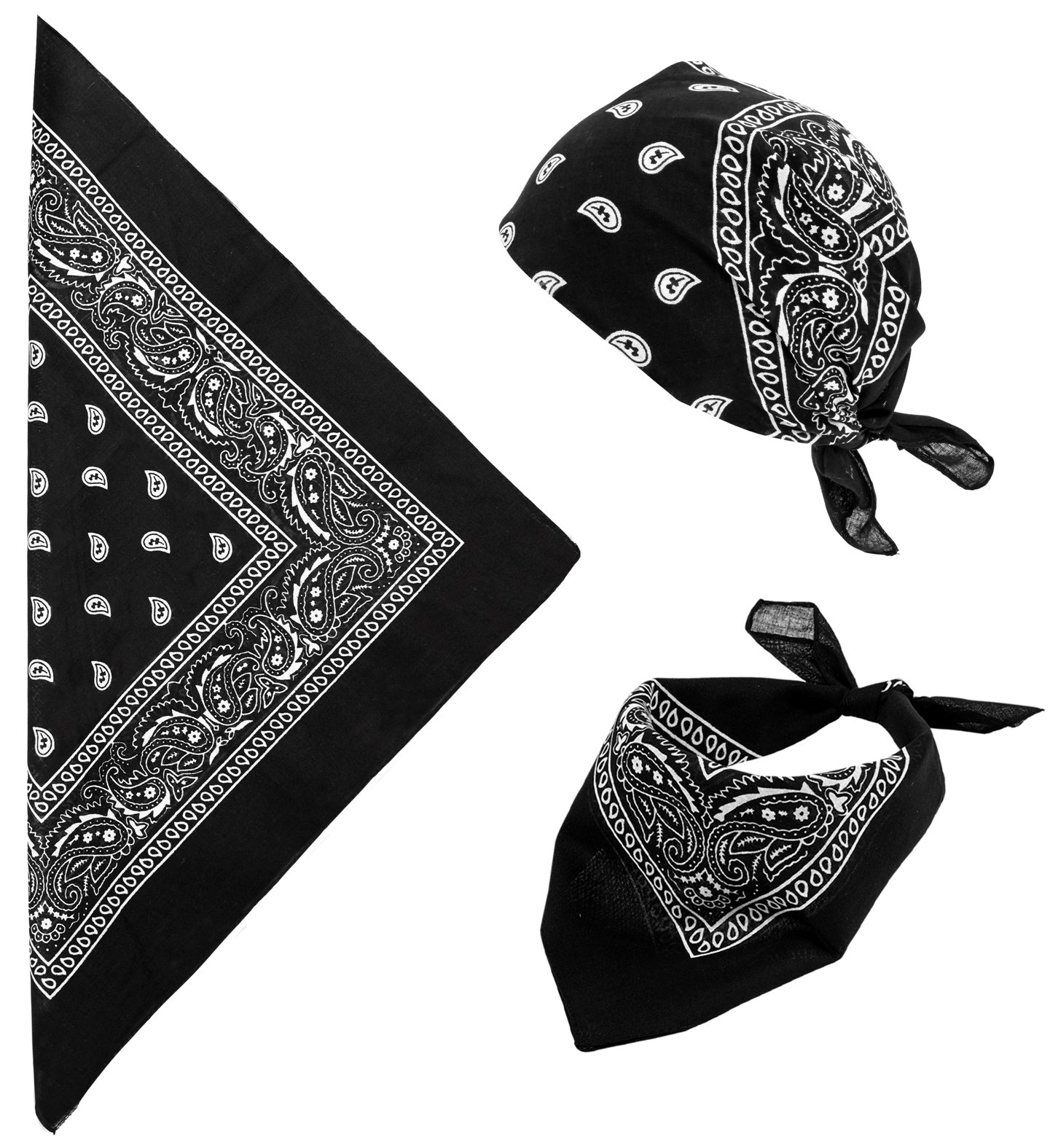 Schwarzes Baumwollbandana von Widmann, 55x55 cm, quadratisch für Haar und Hals.