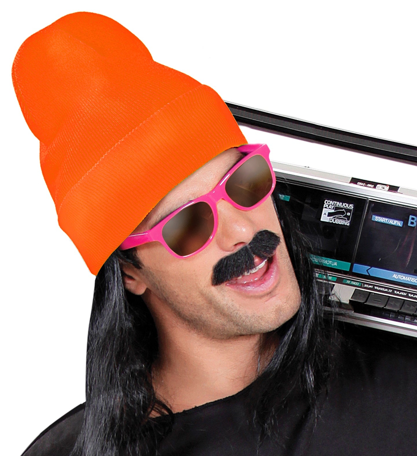 Leuchtend neon-orangener Acryl-Beanie, warm und elastisch, Einheitsgröße.