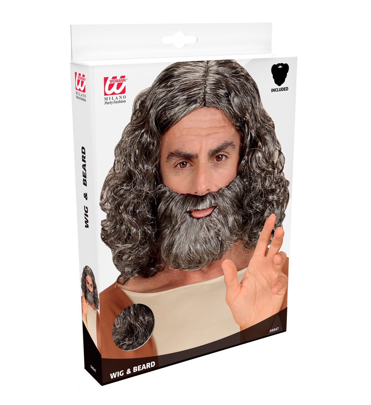 Graue Herrenperücke und Bart im biblischen Jesus-Stil, schulterlang und natürlich wirkend