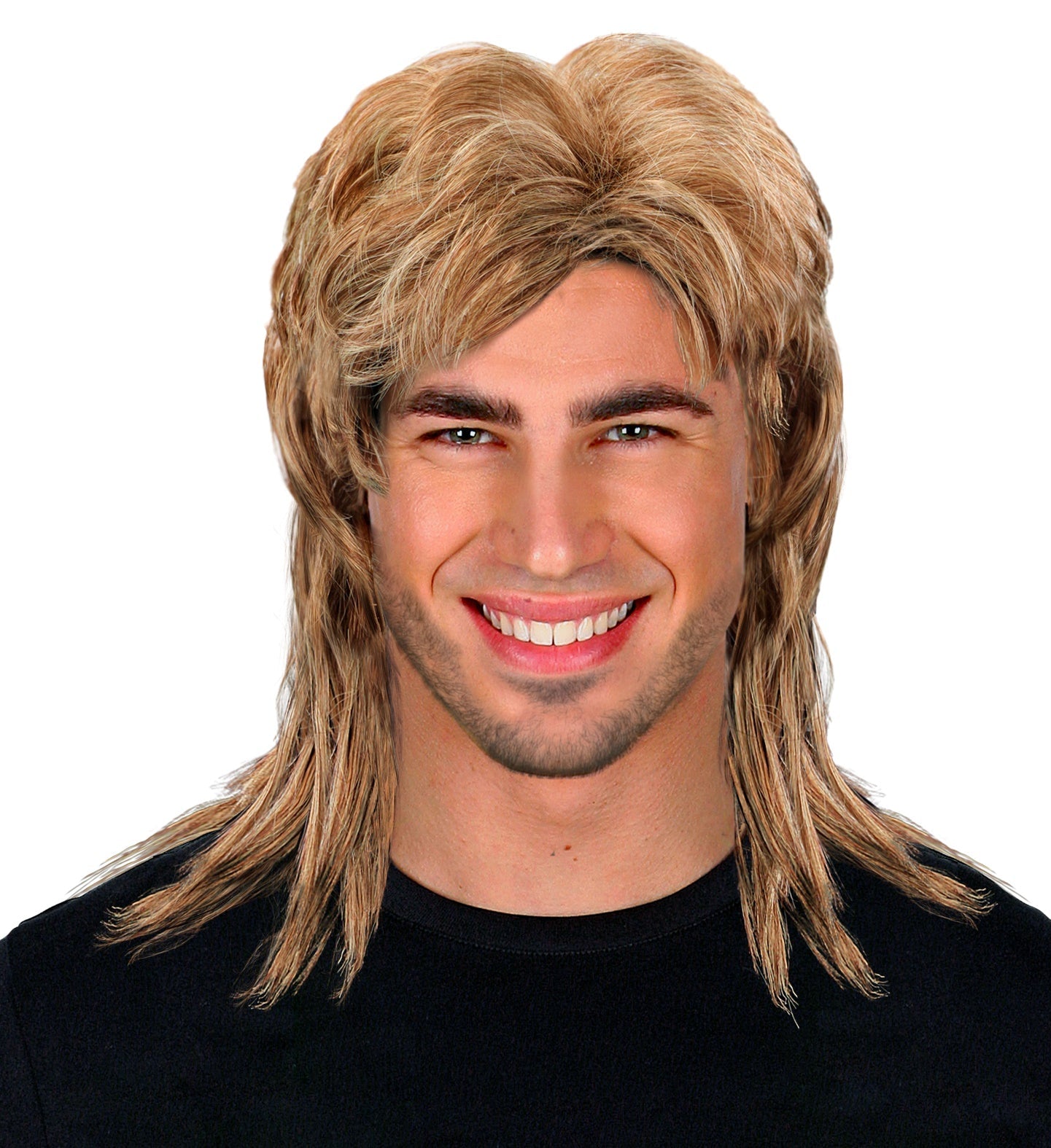 Blonde 80er Vokuhila Perücke aus Kunsthaar für Retro-Partys.