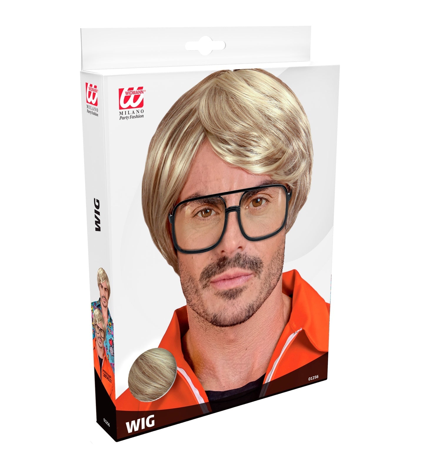 Blonde Herrenperücke im Vokuhila-Stil aus Kunstfaser mit vollem Volumen und lockeren Strähnen