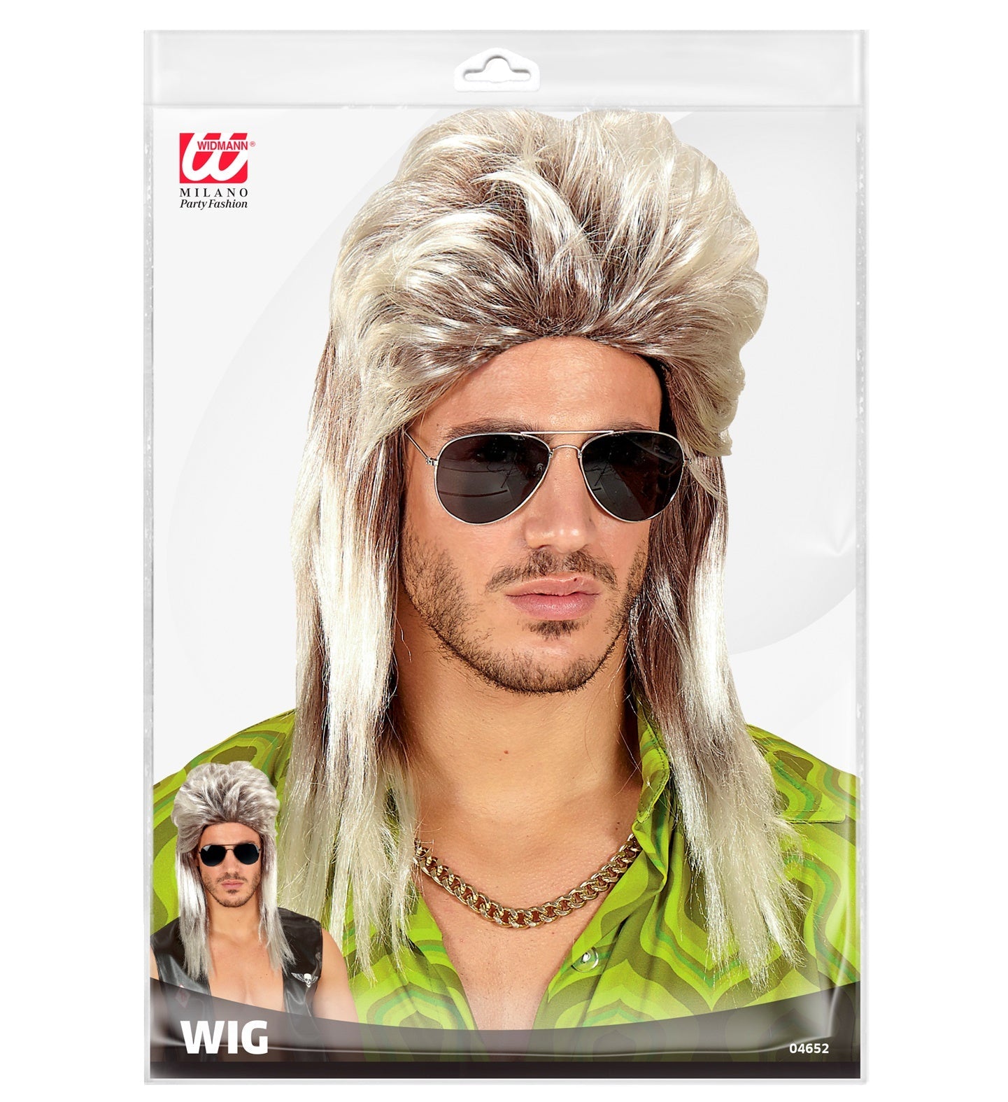 Blonde Vokuhila-Perücke in Kunstfaser, ideal für 80er Jahre Rockstar-Look.